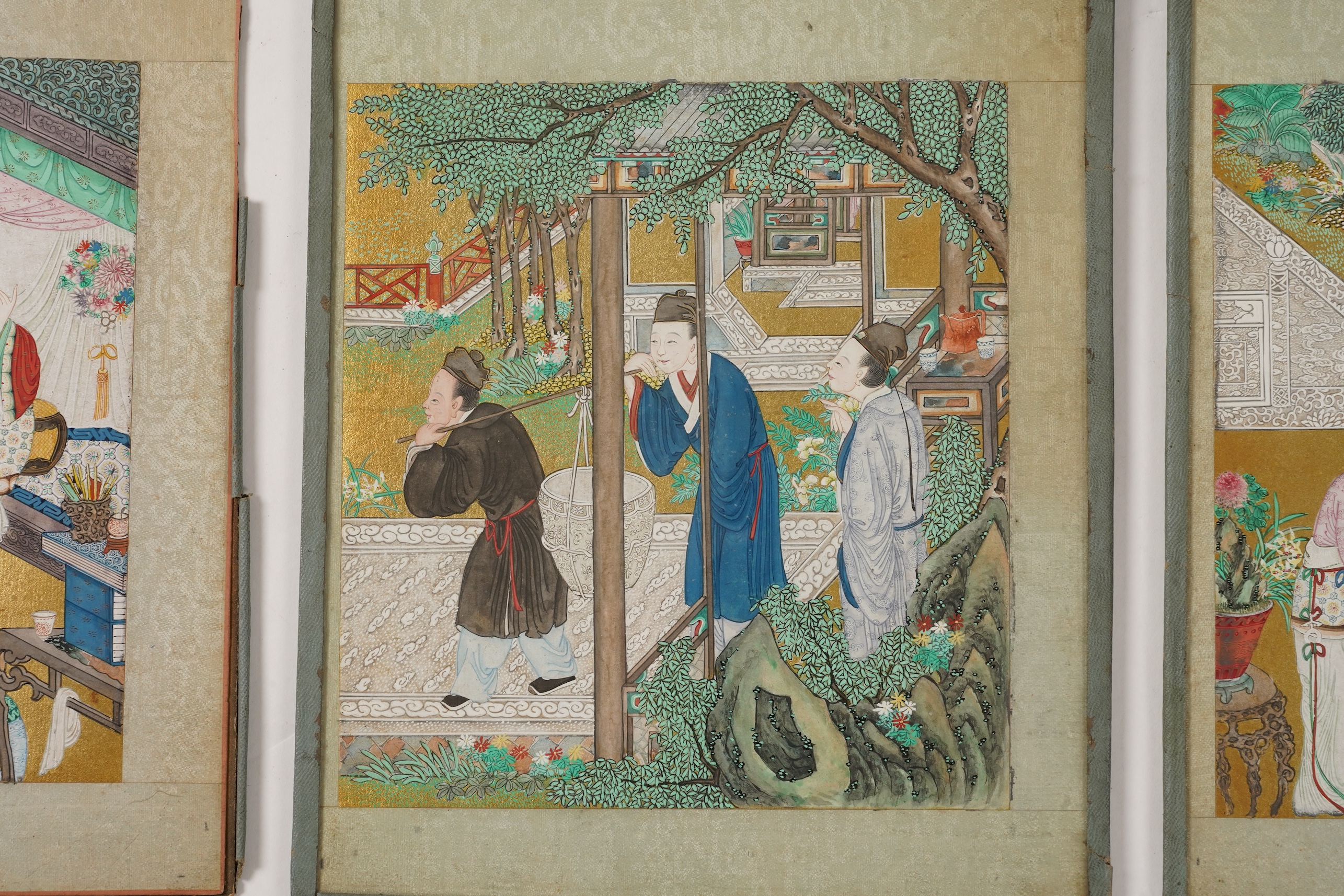 Chinese School , (19th century), Scenes from Qing court, Six gouache paintings from an album, Image 18cm x 16.5cm